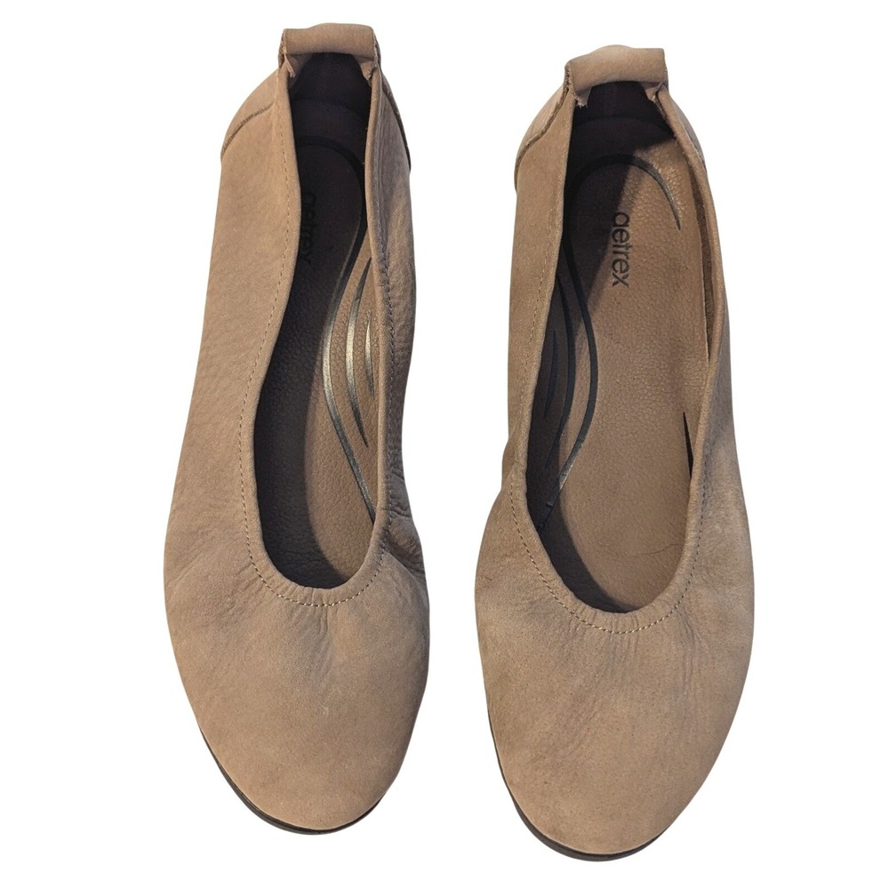 Aetrex Women's 8.5 Brianna Ballet Flats Taupe Brown Leather Orthotic Slip-On - Picture 2 of 8